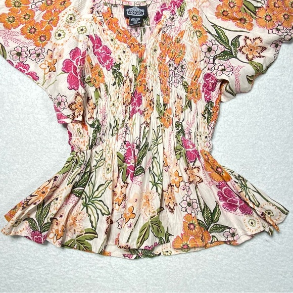 Angie Top Womens XS Boho Floral Peplum Smocked Blouse Flutter Sleeve Cottagecore - Picture 4 of 12